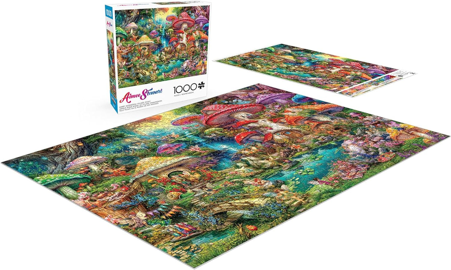 Aimee Stewart, Merry Mushroom Village Picnic, 1000 Piece Jigsaw Puzzle for Adults, Challenging Puzzle Perfect for Game Nights, Finished Size 26.75 x 19.75