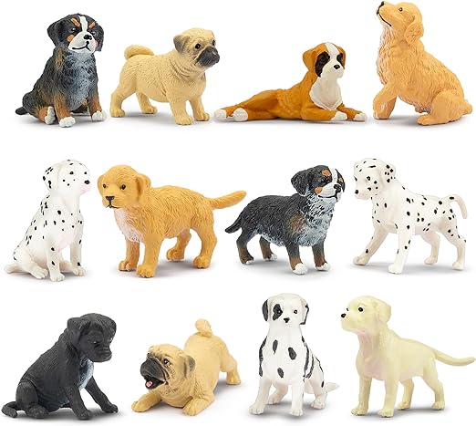 12PCS Mini Dog Figurines Playset, Realistic Detailed Plastic Puppy Figures, Hand Painted Emulational Tiny Dogs Animals Toy Set, Cake Toppers Christmas Birthday Gift for Kids Toddlers