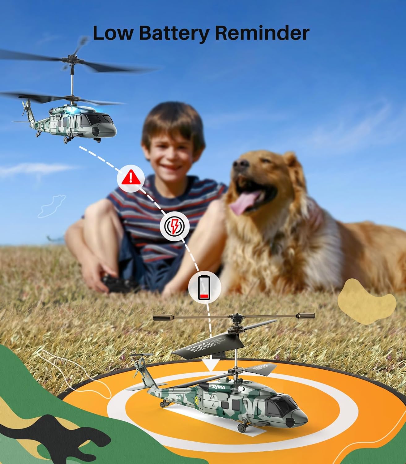 RC Military Helicopters, Remote Control Helicopter, Army Fans with Lifelike Simulation, Stunning Night Flights, Upgraded Protection System, 3.5 Channel,Altitude Hold for Kids Adults - Toyigo