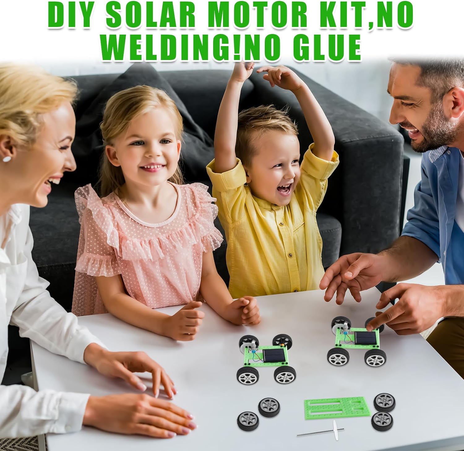 4pcs/Set Children DIY Solar Car Kit, Solar Power Car Toy Kit, Educational Solar Car DIY Set, Kids Science Hobby Kit - Toyigo