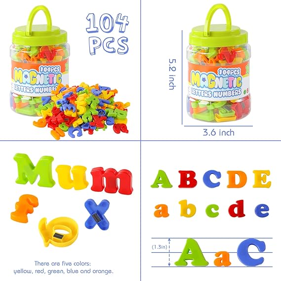 Magnetic Letters Numbers, Alphabet ABC 123 Fridge Magnets Plastic Educational Toy Set for Preschool Learning Spelling Counting Uppercase Lowercase Math Symbols for Toddlers Kids