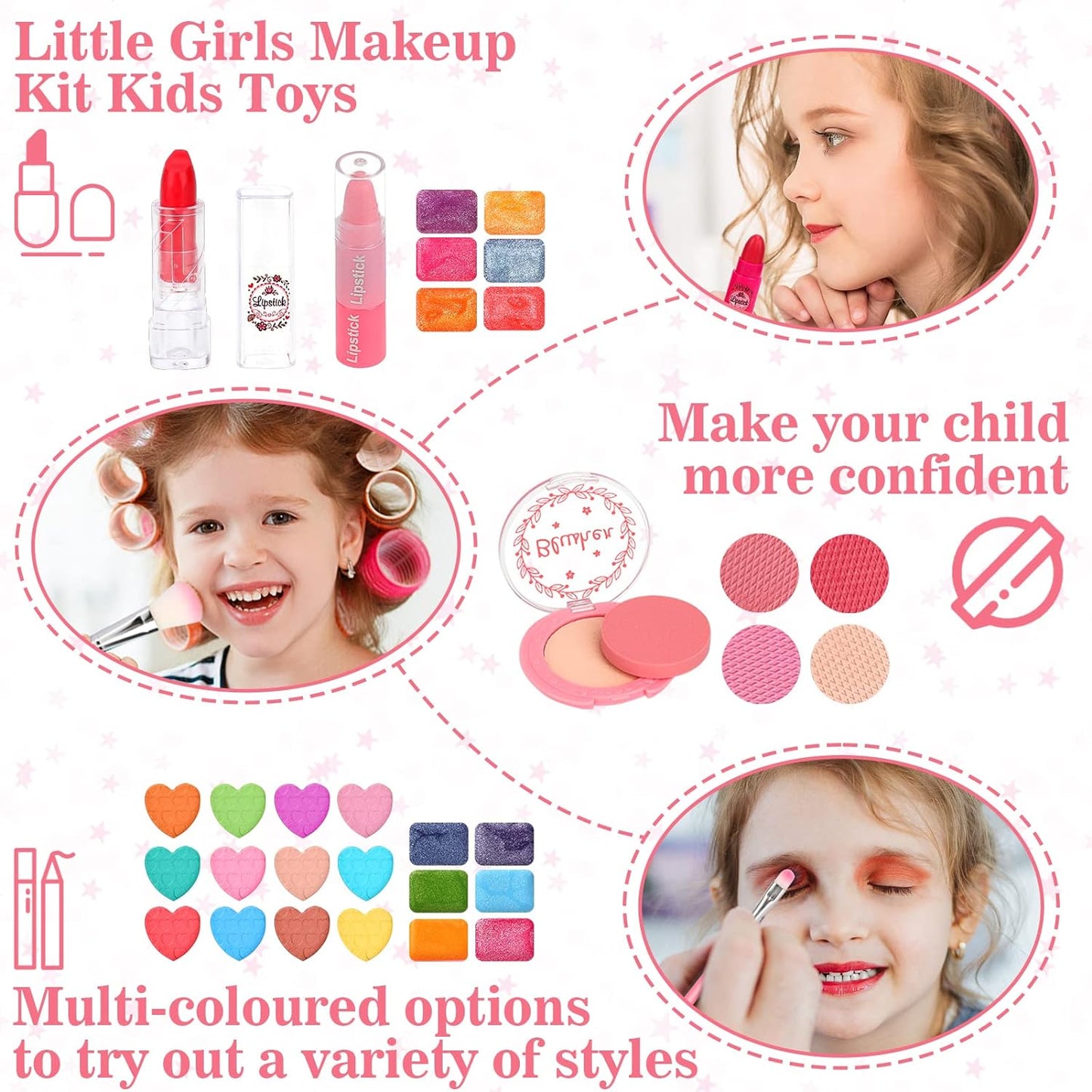 Kids Makeup Kit for Girl, Washable Kids Makeup Kit Girl Toys, Real Little Girls Makeup Kit for Kids 4-12, Children Princess Play Makeup Set, Birthday Gift Christmas Toys for Girls 4 5 6 7 8 9 Year Old