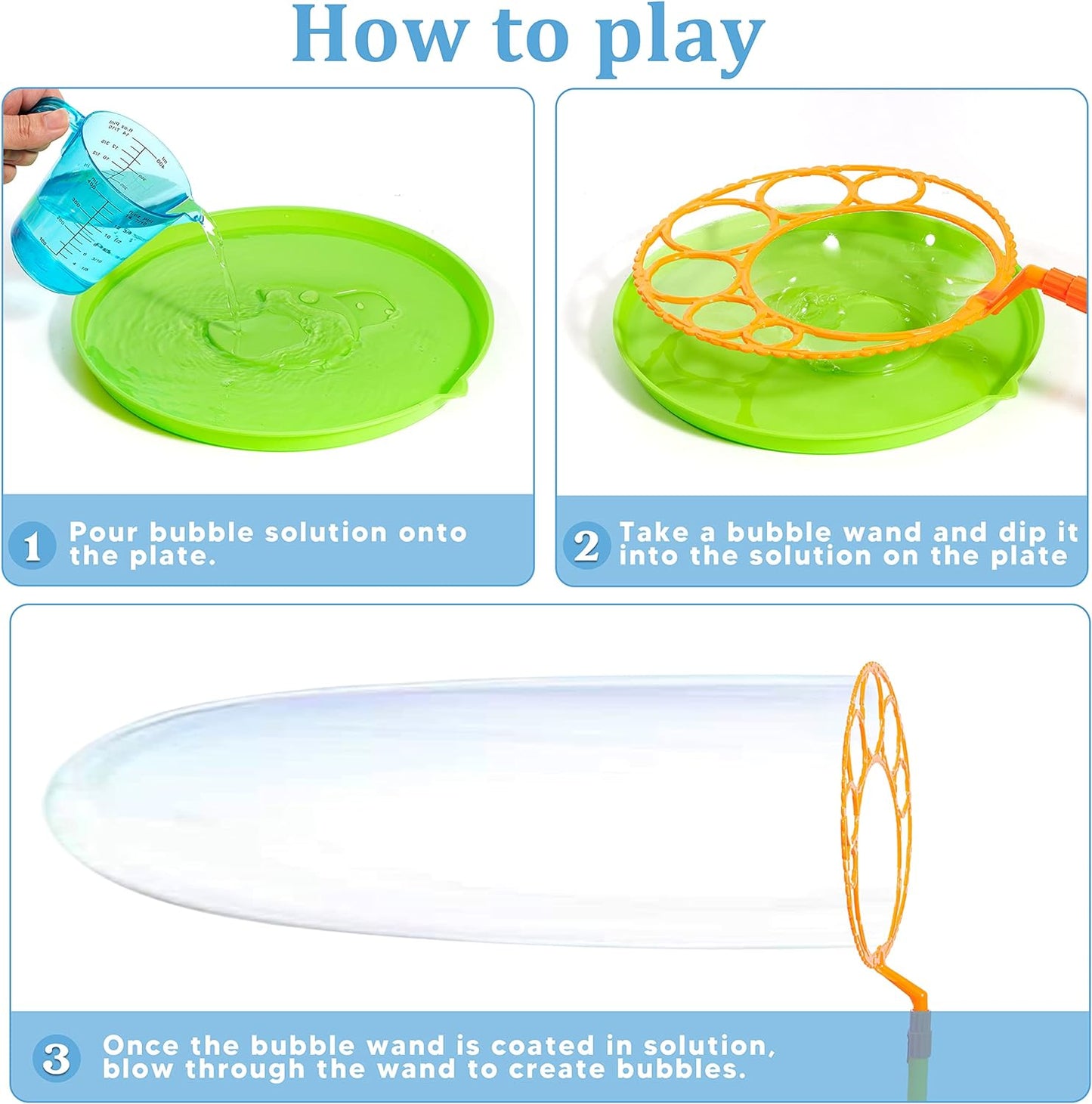 Big Bubble Wands Set with with Tray, 21" Giant Bubble Wands Bulk for Kids, Summer, Outdoor Play Period & Birthday Party & Games, 6 Pcs Bubble Solution Suitable, Suitable for All Age People