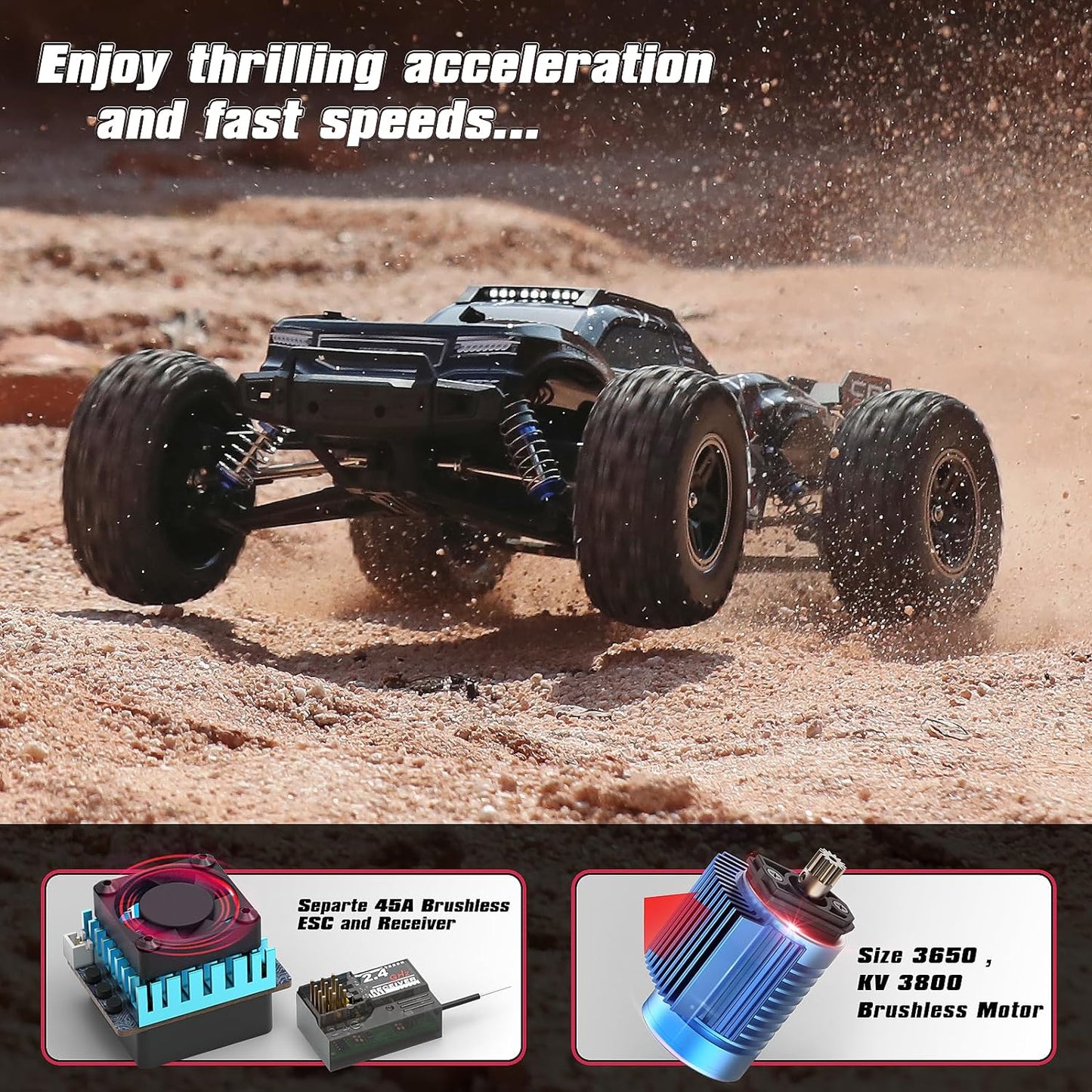 Speed RTR Off-Road RC Cars, 2997A Brushless RC Cars,1/12 Scale 4WD Remote Control Truck with Independent ESC,  Fast RC Cars 45 MPH Max Speed, RC Cars for Adults, Boys, 3S Batteries Applicable (not Included) - Toyigo