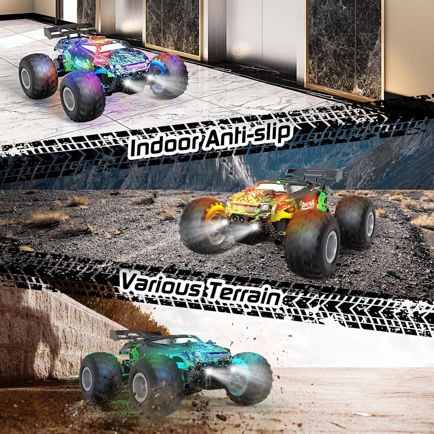 1:18 4WD High-Speed RC Monster Truck, High Speed 25 Km/H Remote Control Car, 2.4Ghz All Terrain Off Road Car with Rechargeable Batteries, Boys, Kids & Adults Gift