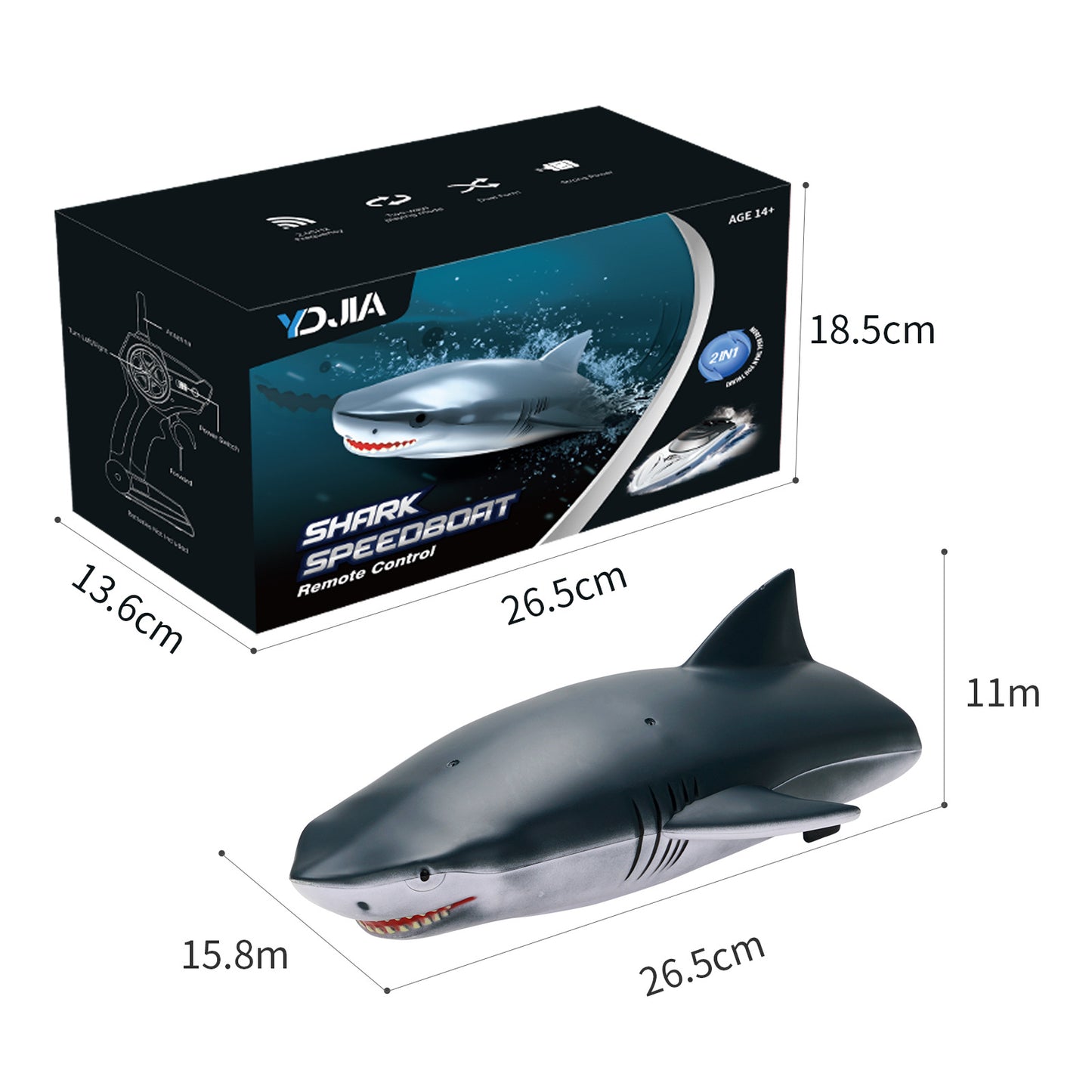 2.4G Bionic Remote Control Shark Toy, 2 in 1 RC Boat for Swimming Pool Bathroom Great Kids & Adults