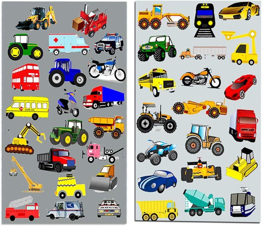 Cars and Trucks Stickers, Party Supplies Pack Toddler, Over 160 Stickers for Toddler Boys and Girls (Cars, Fire Trucks, Construction, Buses & More!)