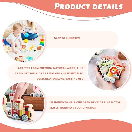 11PCS Magnetic Wooden Animals Train Set, Montessori Toys for Toddlers Toys for Preschool Learning Activities Birthday Kids Boys Girls