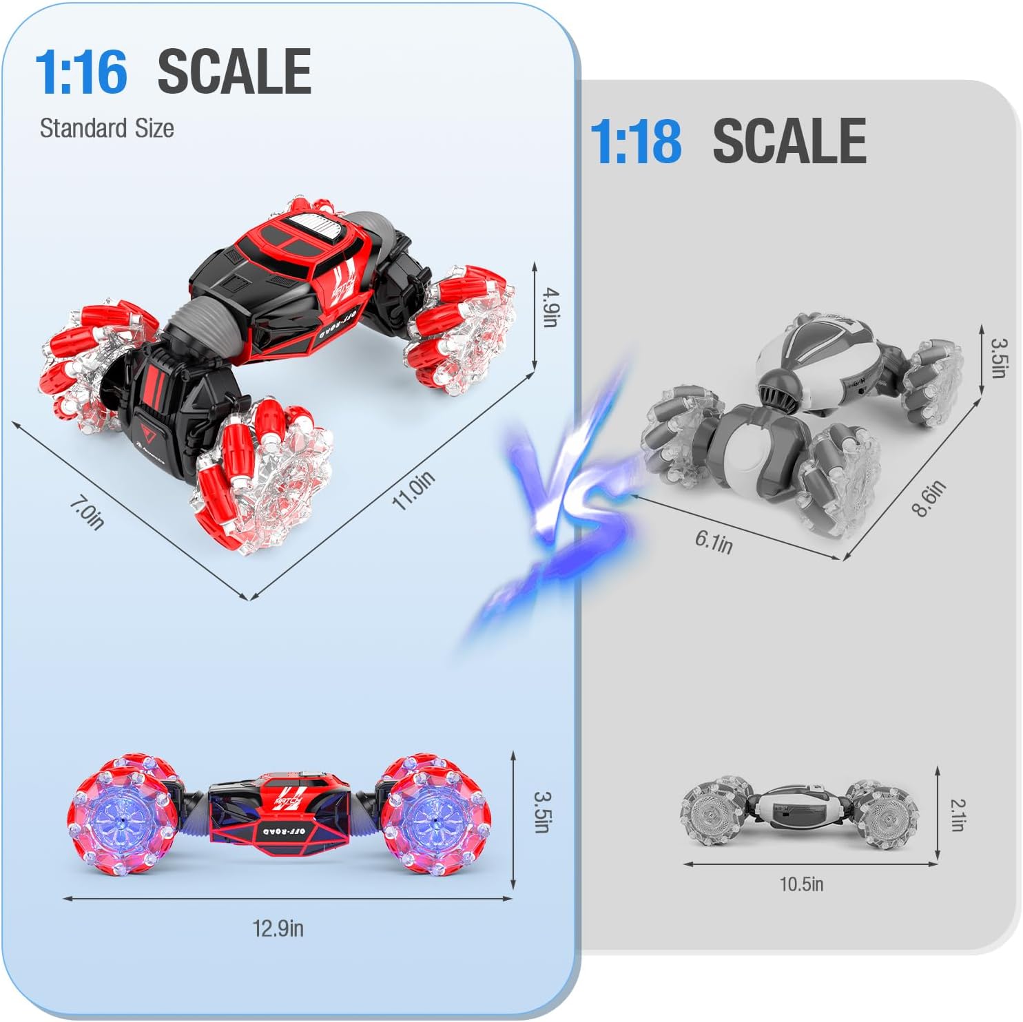 Rc Stunt Car, Powerextra Remote Control Car, 4WD Rc Stunt Car with Light & Music, Watch Gesture Sensor Car, Double Sided Rotating Off Road 360ø Flips, Toy Car for Boys & Girls - Toyigo