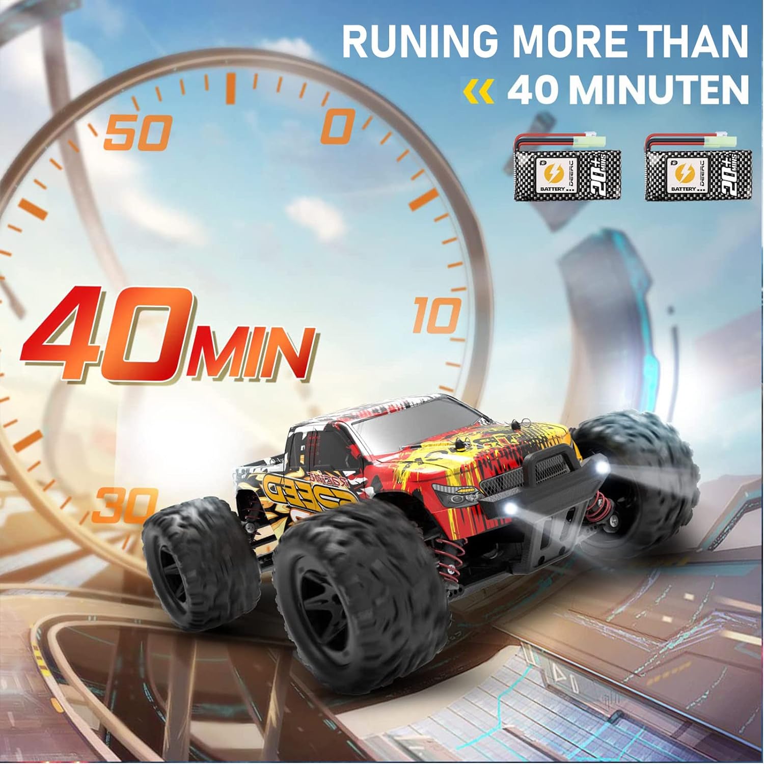 RC Cars,  High Speed Remote Control Car, Fast 2.4GHz All Terrains Toy Trucks, 2 Batteries for 40Min Play, for Adults Kids 30+MPH, 1:16 Scales 4WD Off Road RC Monster Truck, for Adults Kids 30+MPH - Toyigo