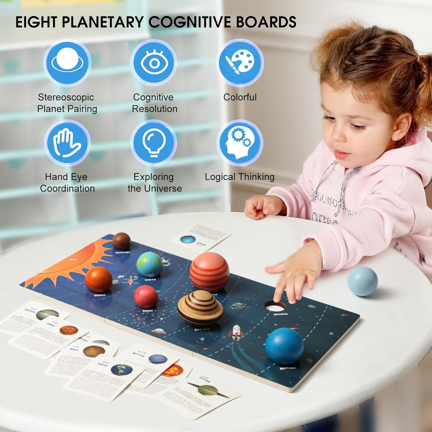 Wooden Solar System Model Board, Kids Solar System, Montessori Planet Toys, Educational Planets Balls, Preschool Learning Puzzle, Space Learning Toys