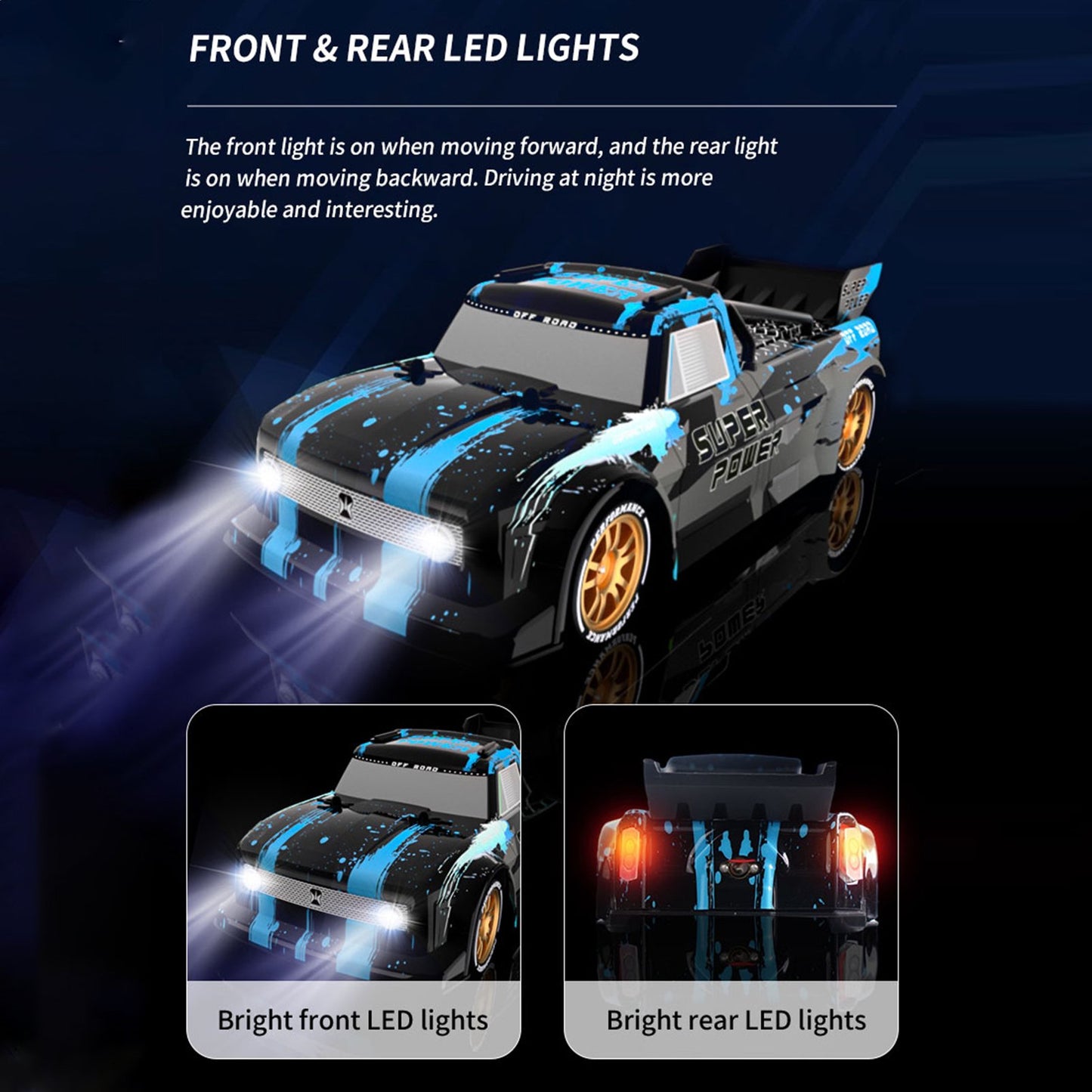 RC High Speed Racing Drifting Car, 1:16 Remote Control Drift Cars for Adults, 2.4Ghz Proportional Throttle and Steering Control Fast RC Hobby Grade Race Truck with Headlights for Kids Adults