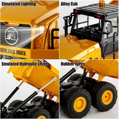 1/16 11CH RC Excavator & Alloy Metal Dump Car - Electric Sound & Light Remote Control Die-cast Truck