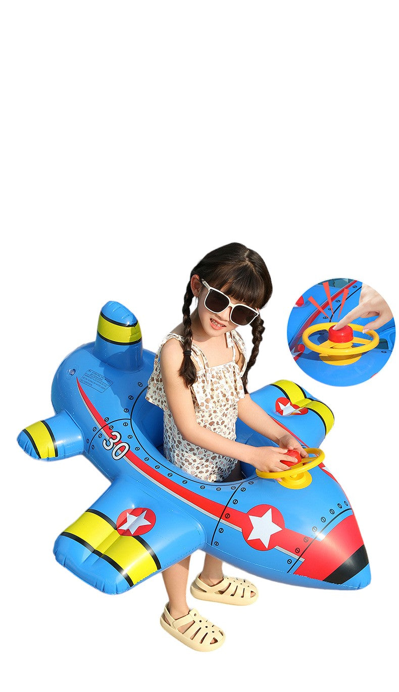 Baby Swimming Ring, Summer Water Toy For Kid, Inflatable Pool Float, Aircraft Shape Swimming Circle Seat Float, Baby Swim Ring Inflatable Toy, Float Boat with Steering Wheel - Toyigo