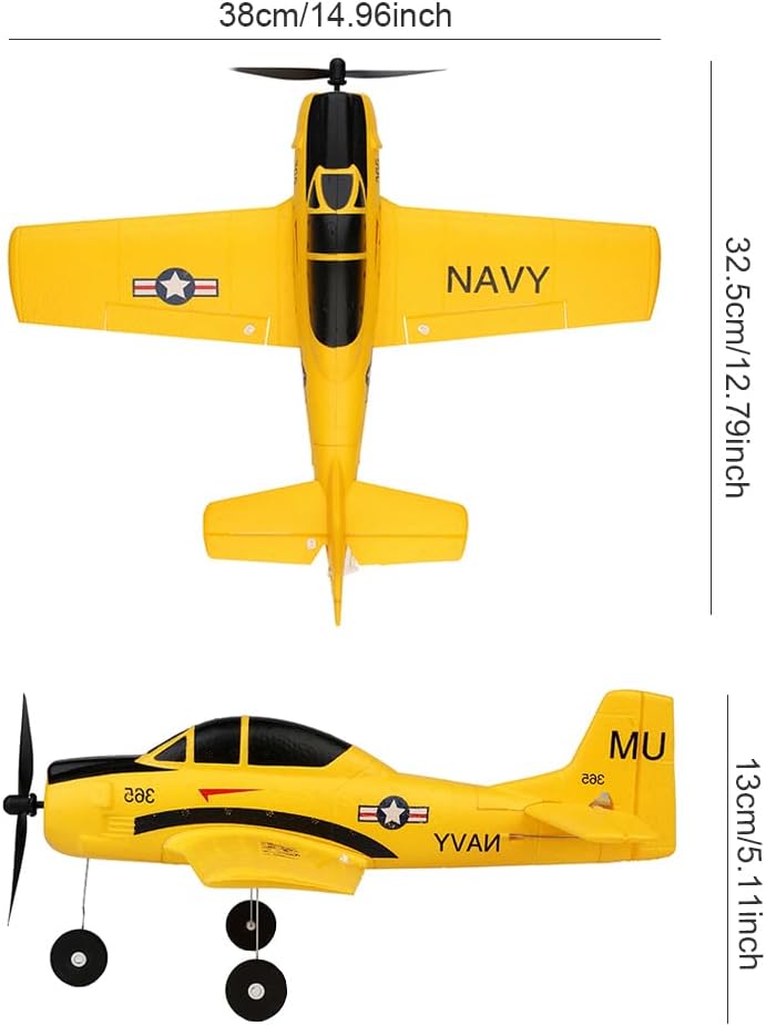 A210 T-28 4CH RC Airplane for Adults – Fixed Wing Remote Control Aircraft with 2 Batteries, 2.4GHz Outdoor RC Model Plane, Yellow