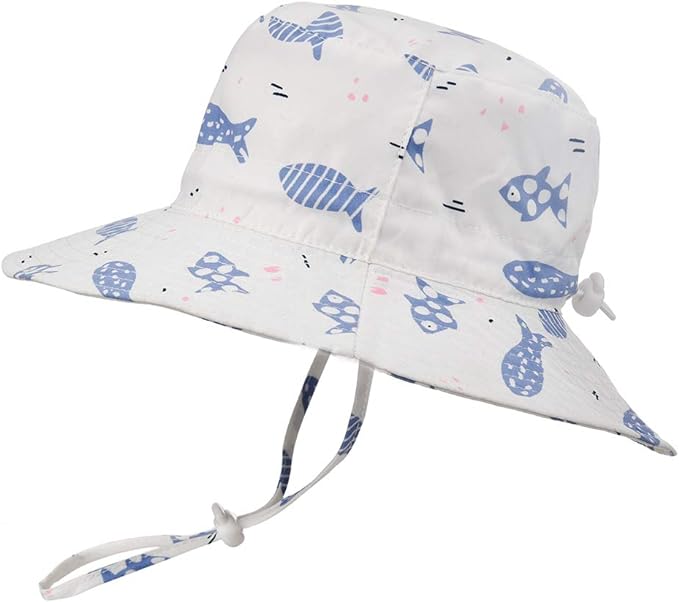 Baby Sun Hat Adjustable - Outdoor Toddler Swim Beach Pool Hat Kids UPF 50+ Wide Brim Chin Strap Summer Play Hat