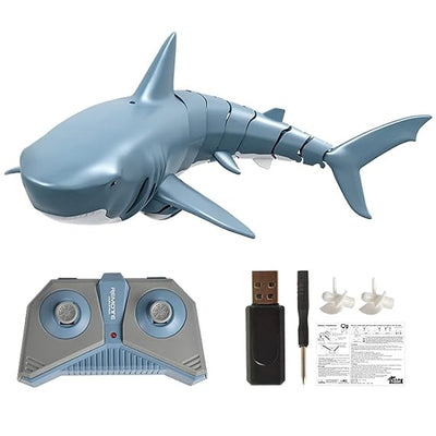 Remote Control Shark Toy, RC Boat 1:18 Scale High Simulation Shark, Rechargeable 2.4G Remote Control Boat with Light & Spray Water for Lake Bathroom Swimming Pool Toys for Kids