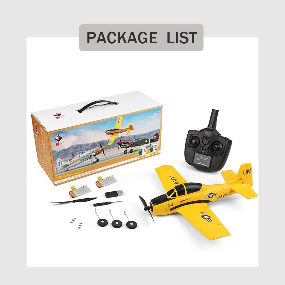 A210 T-28 4CH RC Airplane for Adults – Fixed Wing Remote Control Aircraft with 2 Batteries, 2.4GHz Outdoor RC Model Plane, Yellow