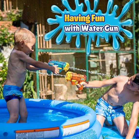 Water Guns for Kids, 2 Pack Squirt Guns Water Blaster 200CC Capacity Water Pistol Toys for Boys Girls Toddlers, Ideal Summer Gifts for Swimming Pool Outdoor Water Fighting Toys (Blue+Yellow)