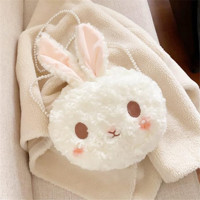 Cute Bunny Crossbody Bag, Cartoon Plush Rabbit Backpack, Kawaii Fluffy Plush, Animal Purse Lovely Lolita Girl Handbag for kids Teenagers Lovely Fluffy Bunny Pearl Backpack - Toyigo