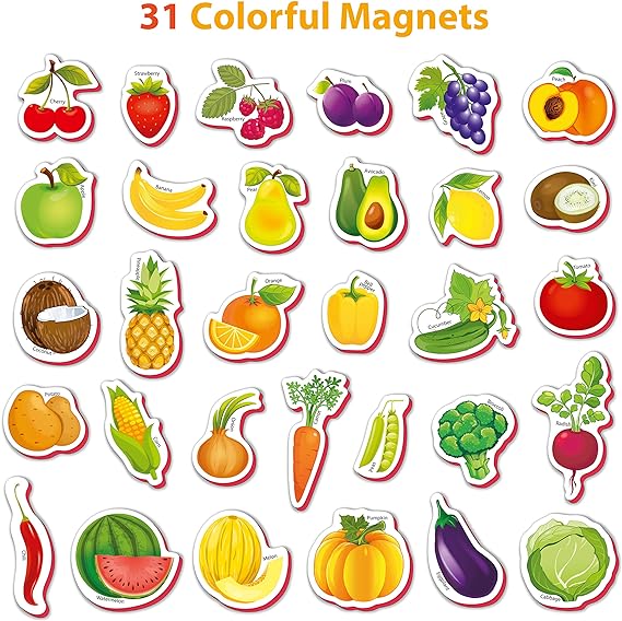 Magnetic Fridge Magnets for Toddlers 1-3 Years Old - Fruit and Vegetable Shapes