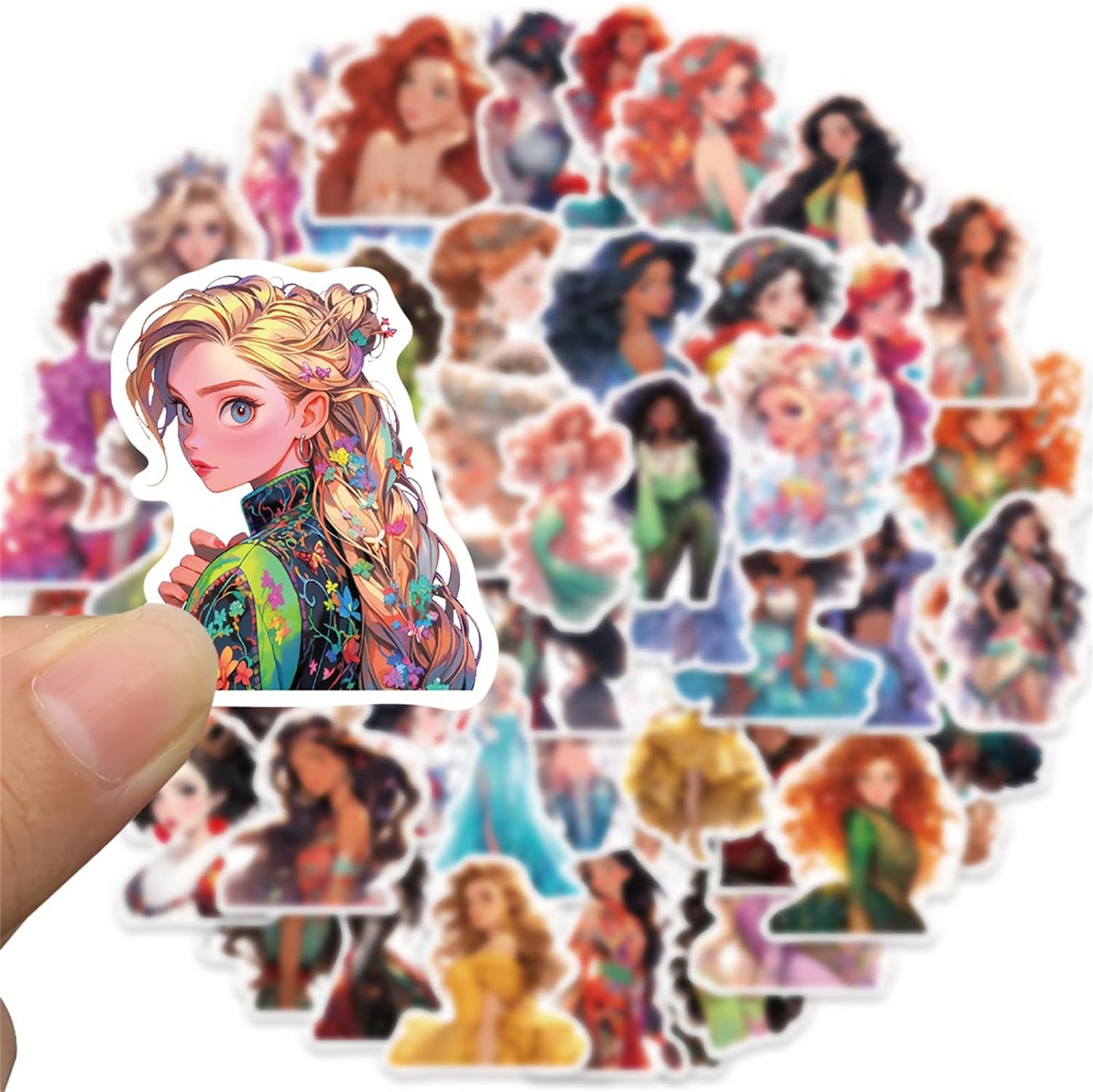 Princess Stickers, Cute Cartoon Characters Stickers 50PCS, Asverbet Movie Decal Children's Decorative Sticker for Water Bottles Laptop Luggage Phone for Kids Adults