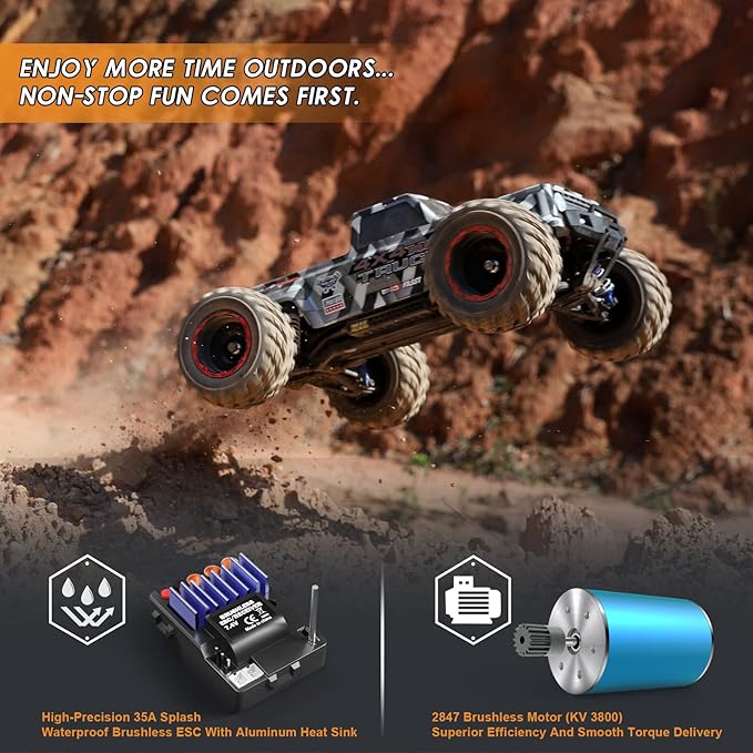 RC Monster Truck, 1/12 Scale Brushless RC Cars 903A, 4X4 Off-Road RC Monster Truck, Fast Remote Control of 55KM/H Top Speed, RTR RC Vehicles Hobby Grade All Terrain Adults for Boys - Toyigo