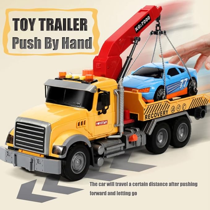 Truck Toy, Large Truck Toy, 1/18 Boy Toy 9 inches, 3 different scene sound effects Big Rescue Tow Truck For Kids - Toyigo