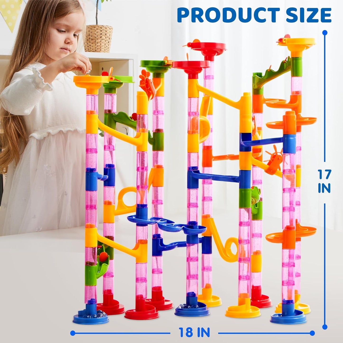 196-Piece Premium Marble Run Set – STEM Educational Building Toy with 156 Translucent Blocks & 40 Glass Marbles