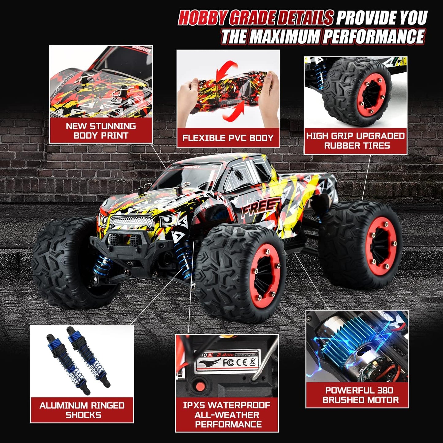 Remote Control Car, 1:18 Scale 2.4Ghz All-Terrain RC Cars, 40+km/h High Speed Remote Control Car, 4x4  Waterproof Off -Road RC Monster Trucks with 2 Batteries, Fast 2.4GHz All Terrain Toy Trucks ,for 40Min Play, RC Toys Gifts for Boys - Toyigo