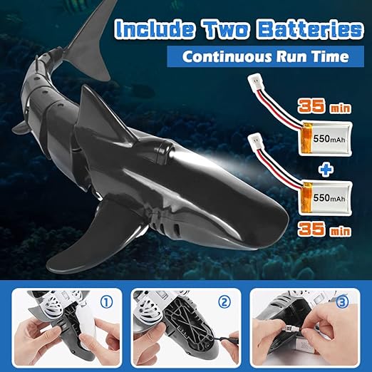 Shark Body Boat, 2.4G Remote Control Shark Toy 1:18 Scale, Simulation Shark, Swimming Pool Bathroom Great Gift RC Boat, Toys for 6+ Year Old Boys and Girls, (with 2 Batteries) Visit the Coocoo Store - Toyigo