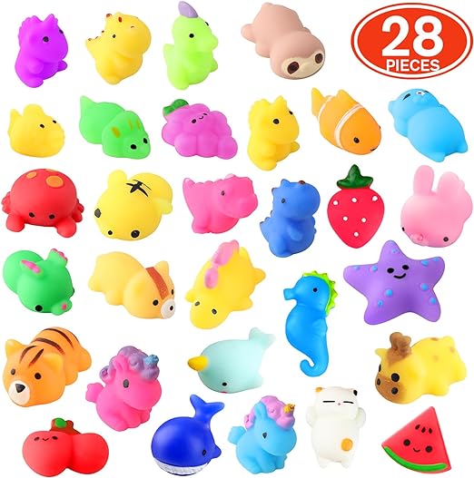 28 Pack Mochi Squishy Toys - Kawaii Cat Squishys Slow Rising Animals - Party Favors, Goodie Bag, Birthday Gifts, Mini  Stress Reliever Toy Pack