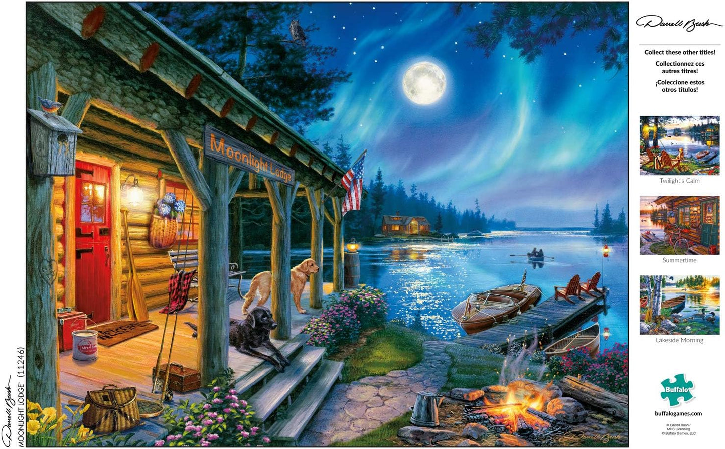 Darrell Bush - Moonlight Lodge - 1000 Piece Jigsaw Puzzle , Blue