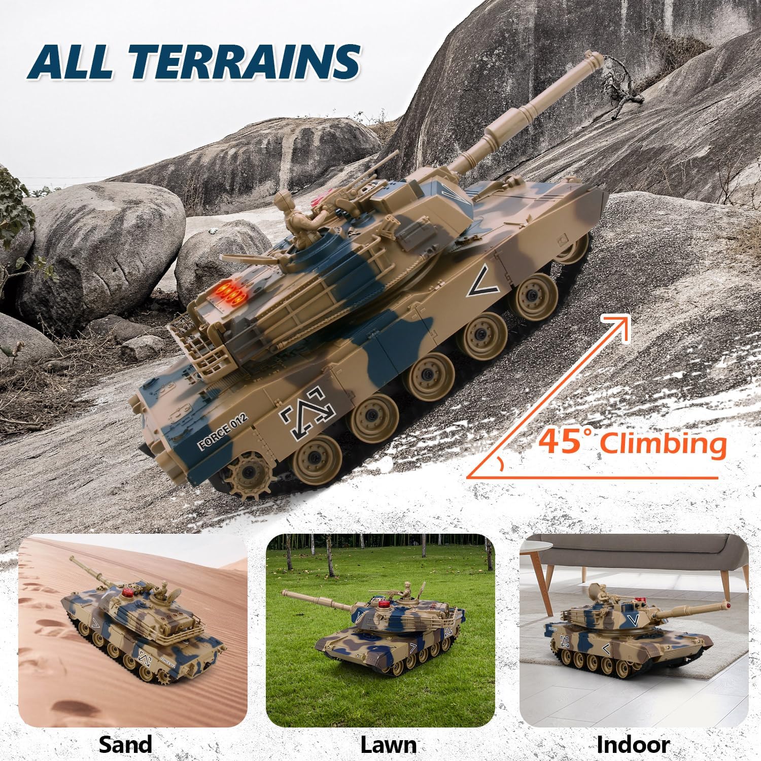 RC Tank Set, 35 Mins Playtime Remote Control Military Toys, 1/24 Scale RC Army Battle Tanks with Life Indicators and Spray, Set of 2 RC Vehicles for Kids and Adults - Toyigo