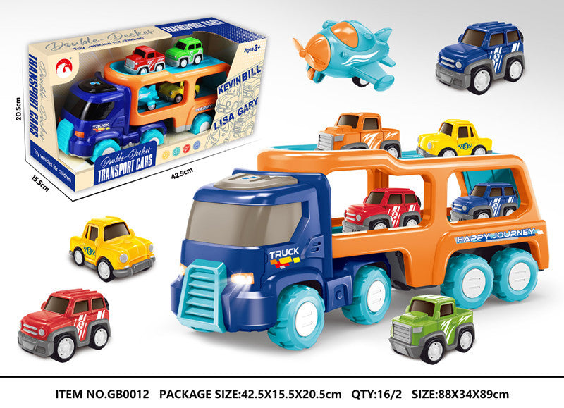 Double-Decker Transport Vehicle with Sound & Light, Includes Pull-Back Airplane & Car, Perfect Gift for Boys (Large)