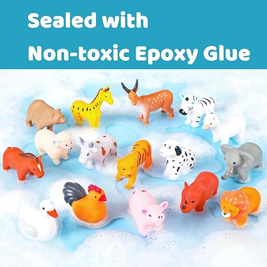 Mold Free Baby Bath Toys, for Infants 6-12& Toddlers 1-3, No Hole No Mold Bathtub Toys (Animals Combo ?, 16 Pcs with Mesh Bag)