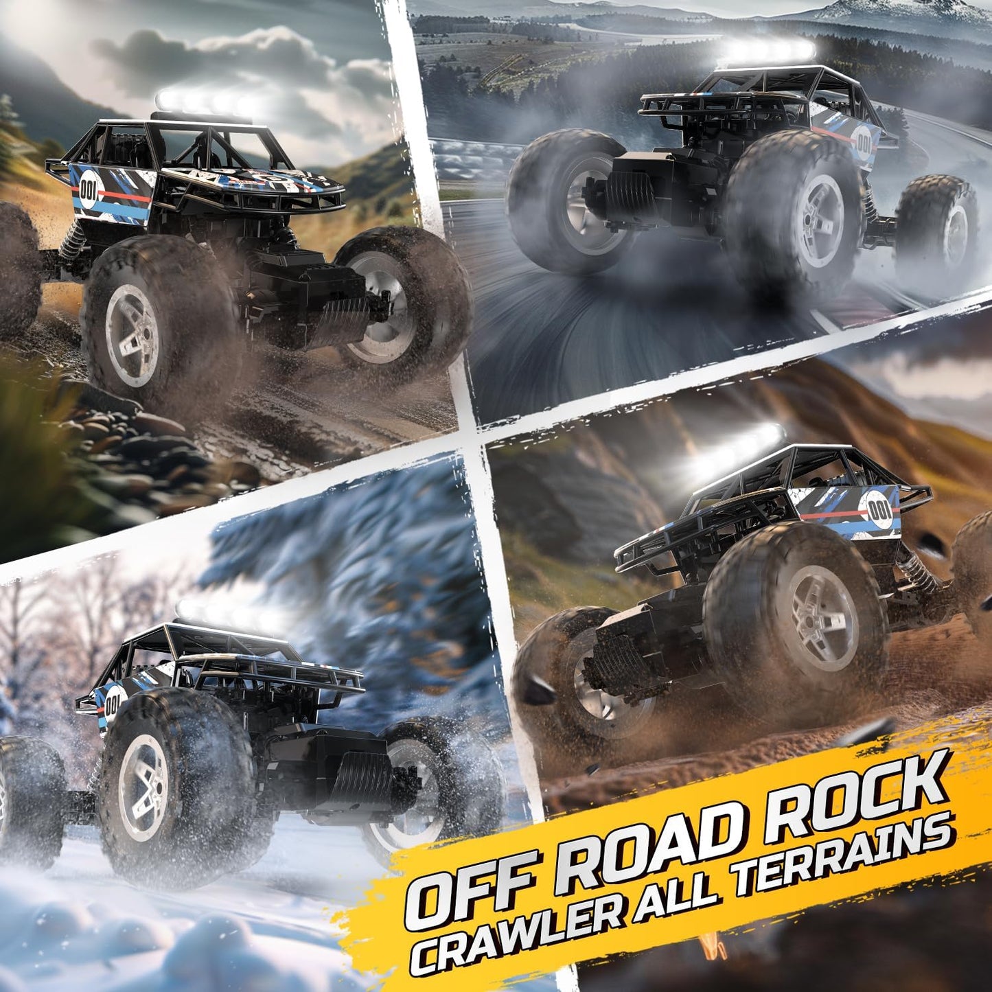 RC Cars Remote Control Car, 1:14 Remote Control Truck, 1:14 Off Road Monster Truck, Metal Shell 4WD Dual Motors LED Headlight Rock Crawler,2.4Ghz All Terrain Hobby Truck with 2 Batteries for 90 Min Play,Boy Adult Gifts - Toyigo