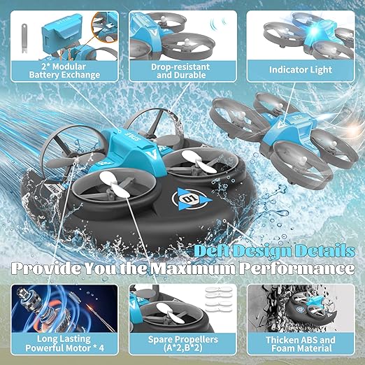 Waterproof RC Monster Truck RC Drone, 20+ MPH Fast RC Boat,  Pool Toys for Kids 8-12, 3 in 1 Remote Control Car for Boys, Sea Land Air Outdoor Toys, Birthday Gifts for Boys - Toyigo