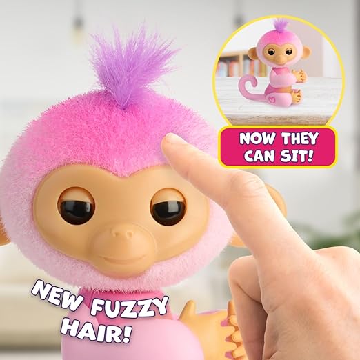 Cute Fingers walk Interactive Baby Monkey Reacts to Touch, 70+ Sounds & Reactions, Harmony (Pink)