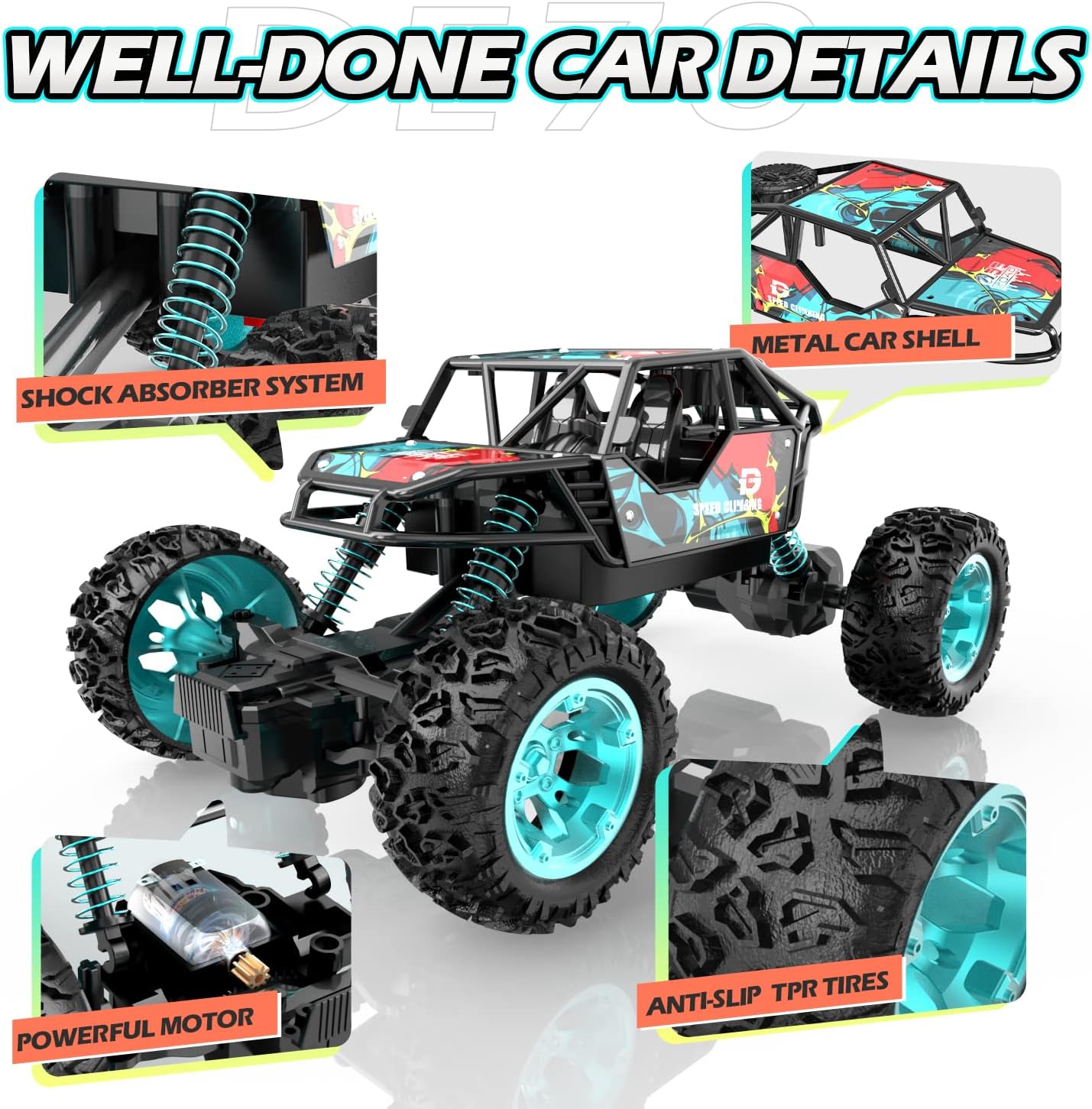 Remote Control Truck,  60+ Mins, 2.4G, 1:22 RC Cars Crawler for Boys, Monster Trucks, Toy Vehicle Car Gift for Kids Adults Girls,  W/Metal Shell - Toyigo