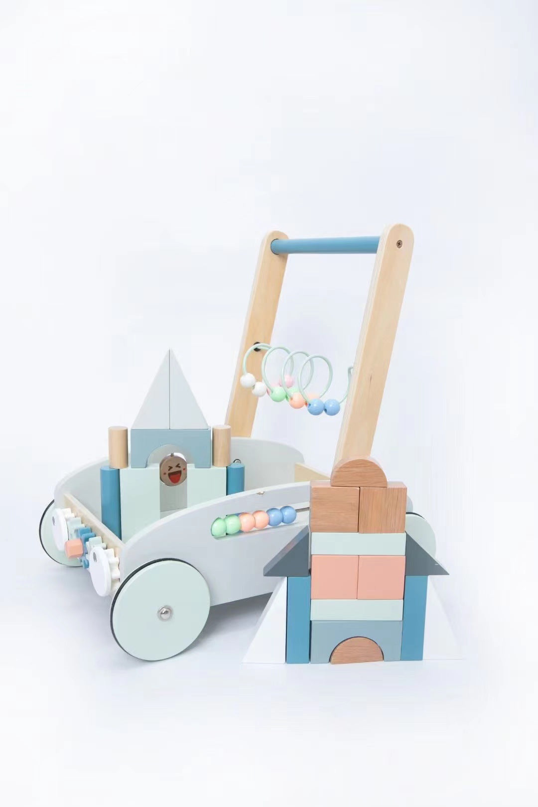 Multifunctional Wooden Walker & Storage Box - Building Blocks, Shopping Cart, and Play House Toy for Babies