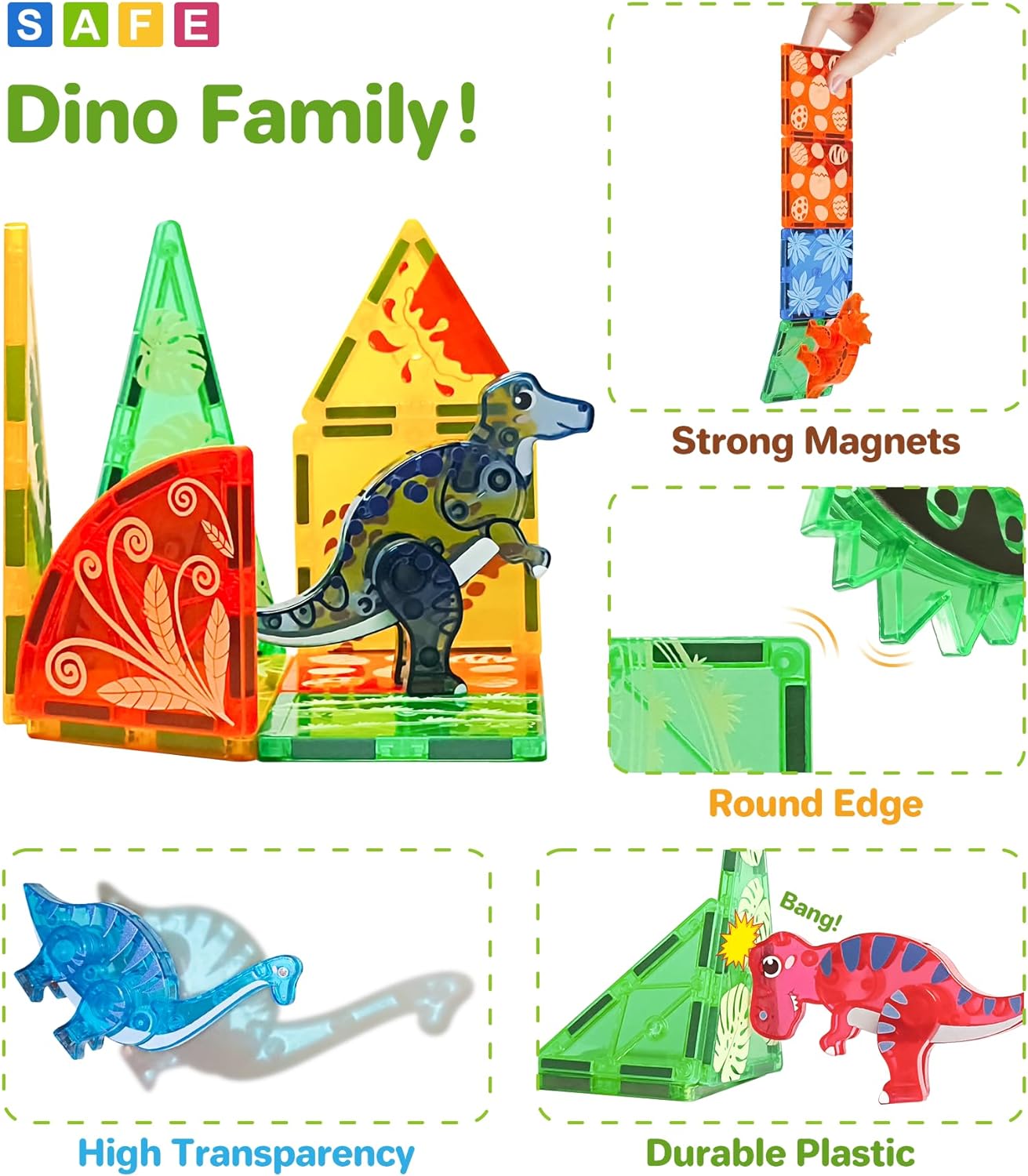 Animal Block Toys, Magnetic Tiles Dinosaurs Magnet Building Blocks Toys , Gears Construction Magnetic Tile, for Kids, Connecting, Stack, and Build with Blocks, and Bricks, Educational Magnet Building Toys Set for Toddlers Creative