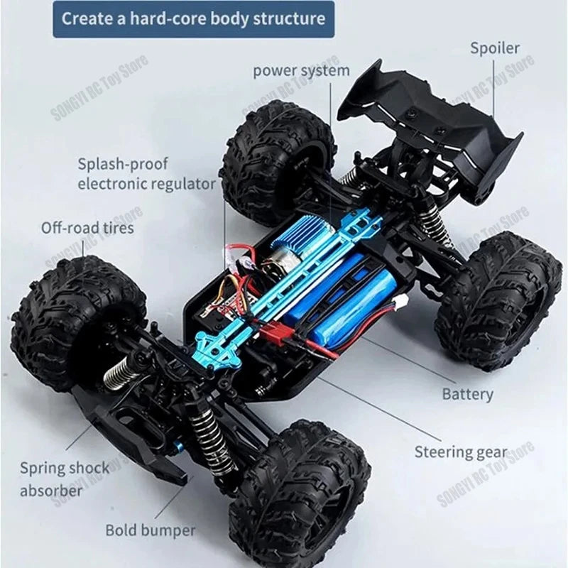 Rc Truck Cars, 16103 Fast Rc Cars, 50km/h 1/16 Off Road 4WD with LED Headlights, 2.4G Waterproof Truck, Remote Control Monster Truck for Adults and Kids - Toyigo