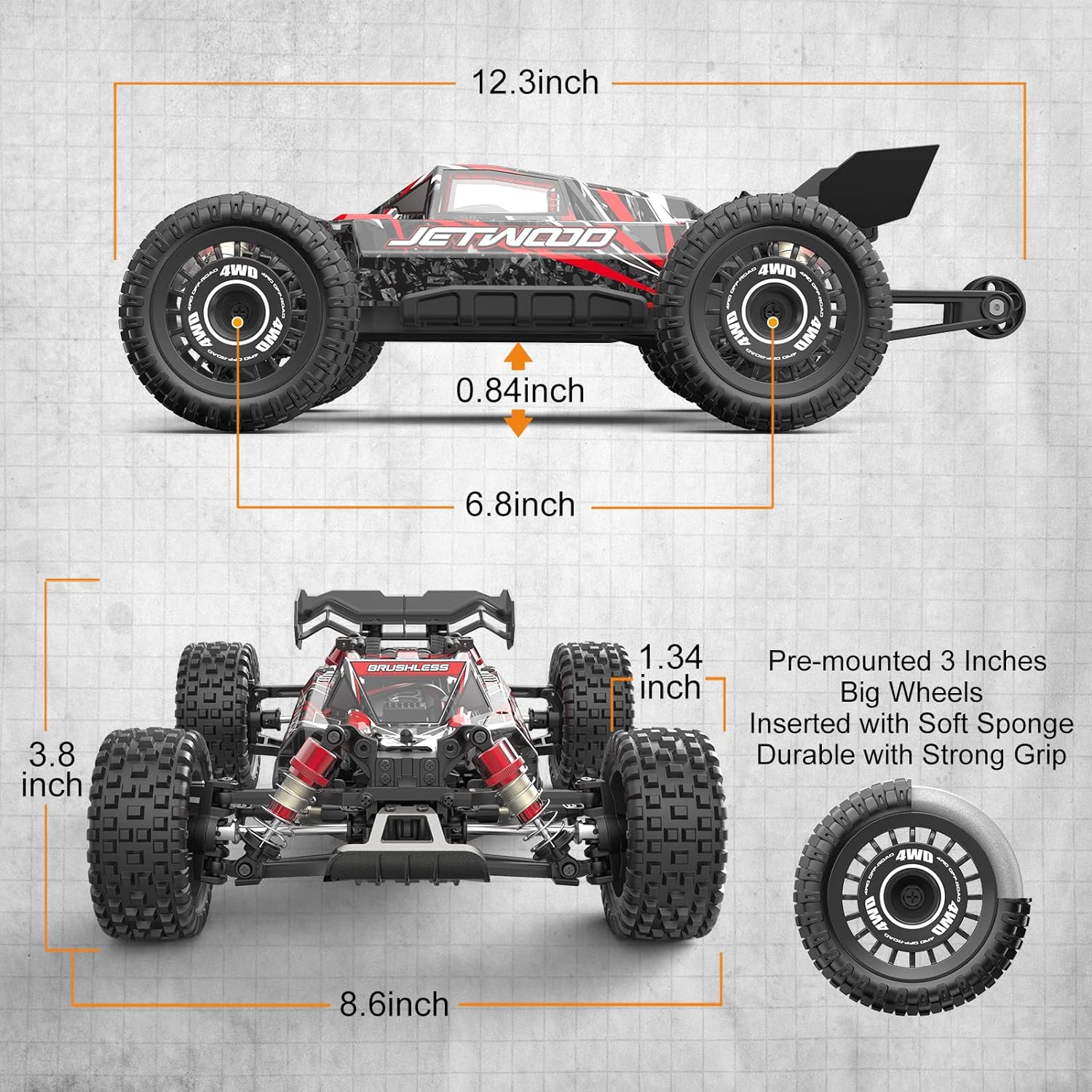 RC Cars, Fast Remote Control Car for Adults, Electric 4WD RTR Brushless RC Cars, High Speed RC Truck Gifts for Boys, Max 42 mph Off road Buggy, JC16EP with 2 Lipo - Toyigo