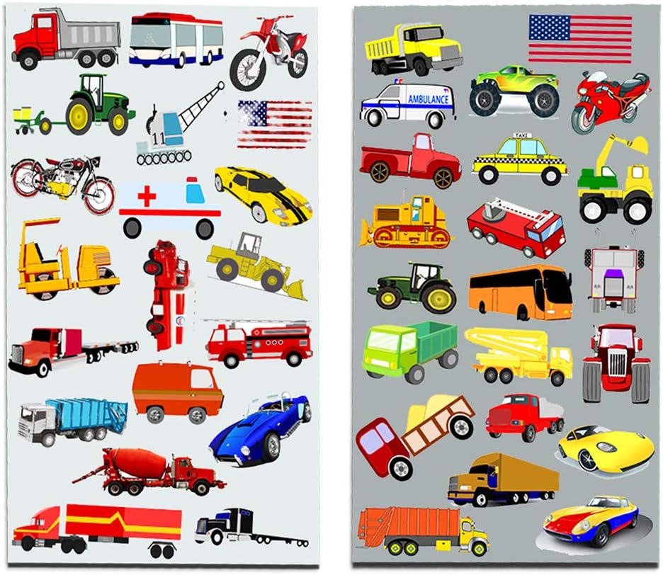 Cars and Trucks Stickers, Party Supplies Pack Toddler, Over 160 Stickers for Toddler Boys and Girls (Cars, Fire Trucks, Construction, Buses & More!)