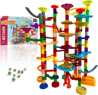 Marble Run, 200pc Building Set & Glow in The Dark Glass Marbles, Build Large Roller Coaster Tracks & Racing Circuit Runs,  STEM Toy Track Builder Kit, for Boys & Girls, for Kids Ages 8-12