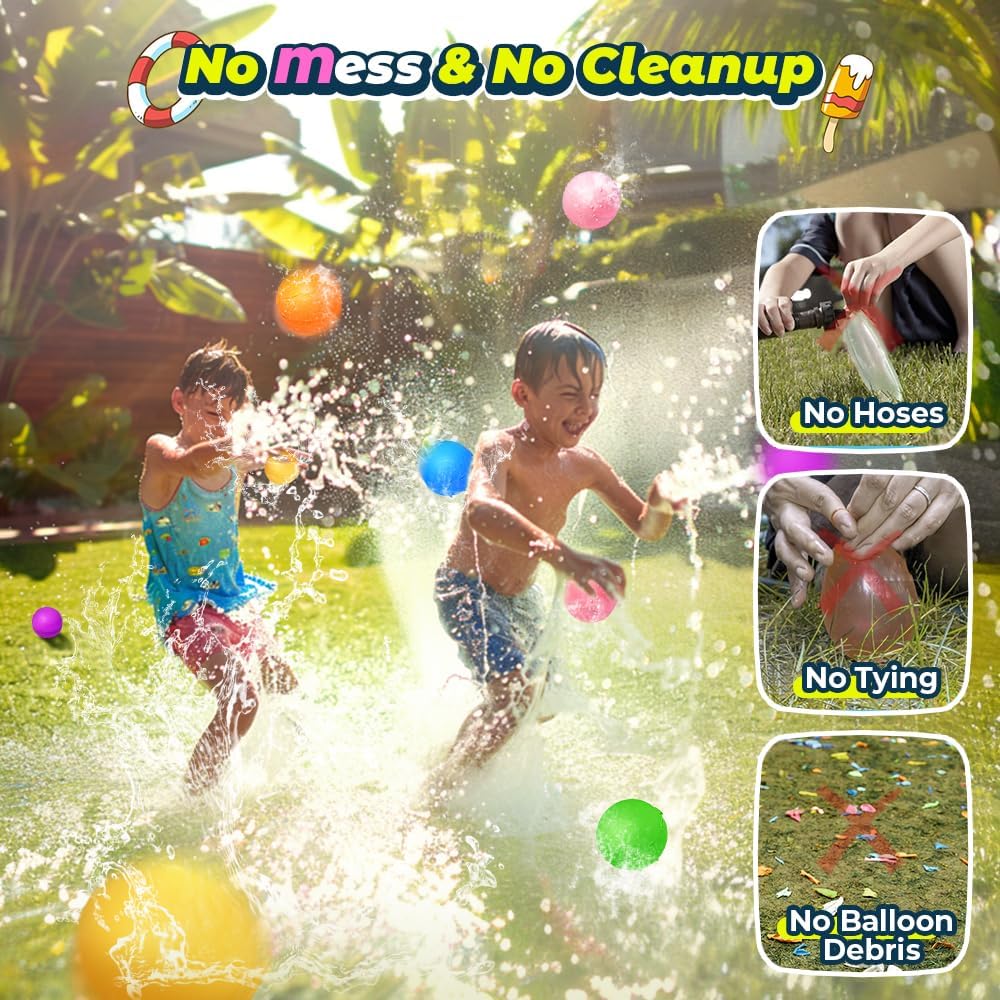 Reusable Water Balloons, Water Ball for Beach Toys, Summer Toys, Easy Quick Fill & Self-Sealing Water Bombs, Soft Silicone Water Splash Ball,  for Kids