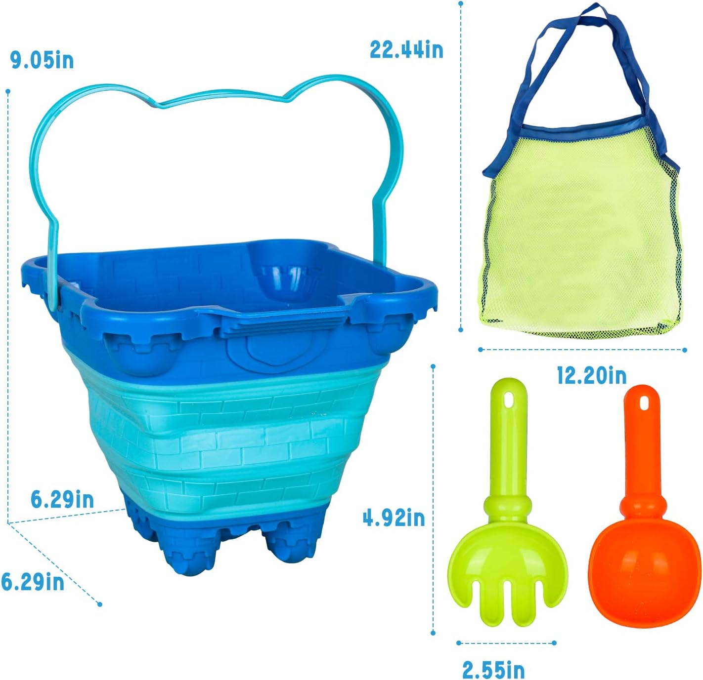 Collapsible Beach Toys, Sand Toys for Kid Toddler with 1 Collapsible Sand Bucket Shovel, Sandbox Toy for Toddler Kid, Travel Beach Foldable Bucket for Age 3-4-5-6-8-10, 2.5L