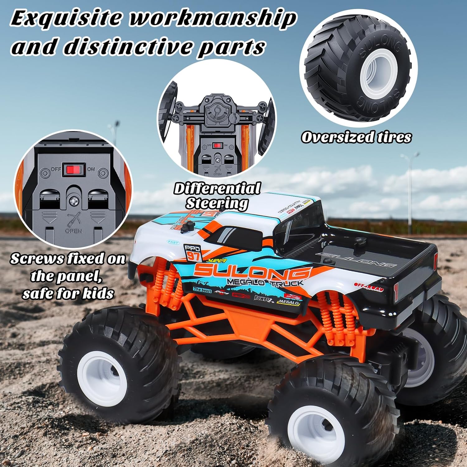 RC Truck, 1:16 Scale RC Monster Truck, 2.4GHz All Terrain Car for Kids 4-12, 20 Km/h Off Road RC Truck, Christmas or Birthday Gift - Toyigo