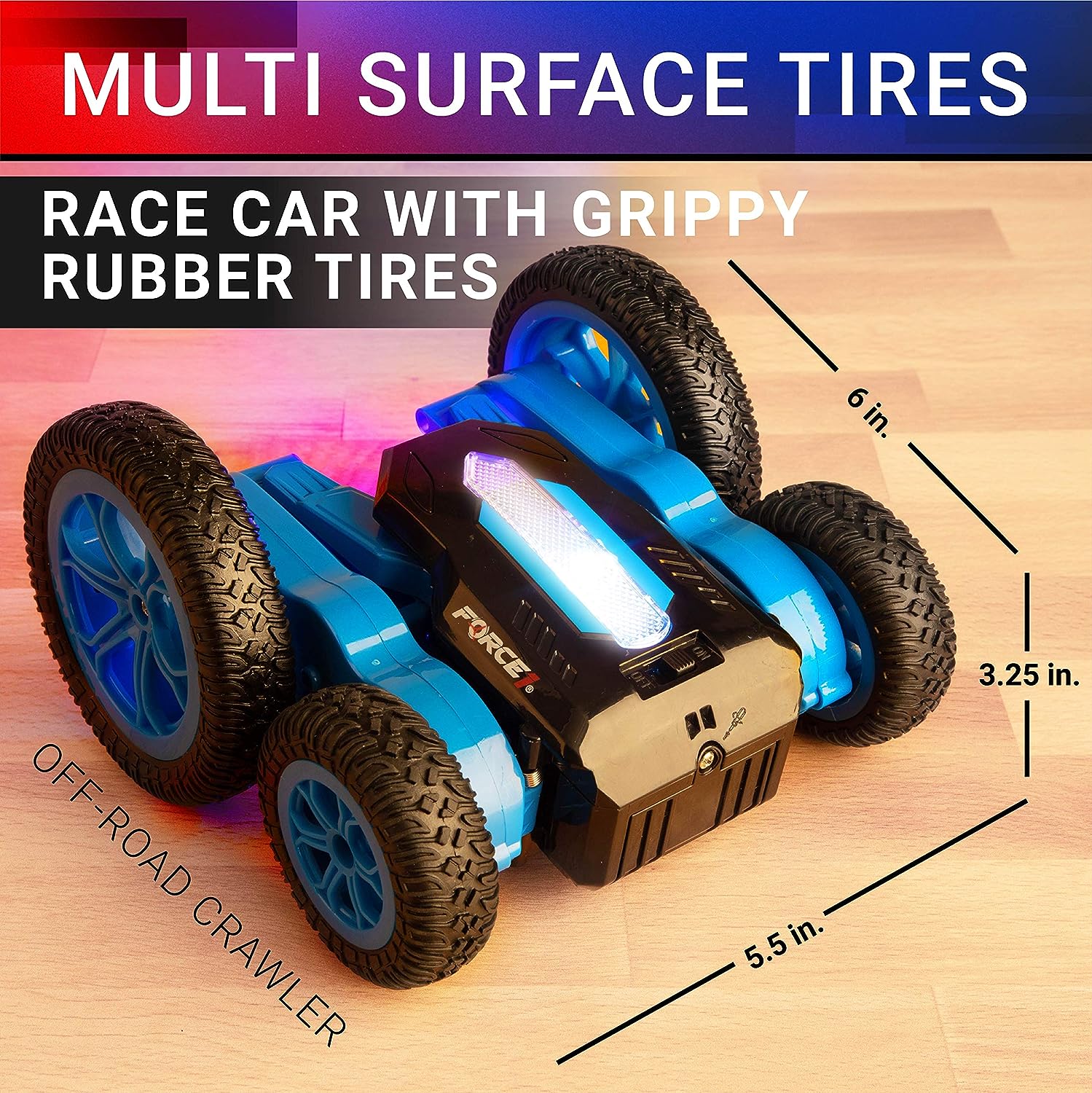 Remote Control Car, LED Double Sided Fast RC Car, 360 Flips, All Terrain Tires, LEDs, Rechargeable Toy Car Batteries, 4WD Off-Road Stunt Car and Easy Remote Kids Toys - Toyigo